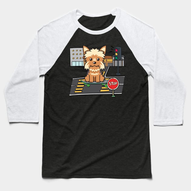 Funny yorkshire terrier is on a skateboard Baseball T-Shirt by Pet Station